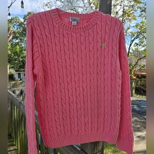 Lilly Pulitzer Pink Cable Knit Long Sleeve Crew Neck Sweater Size M Preppy